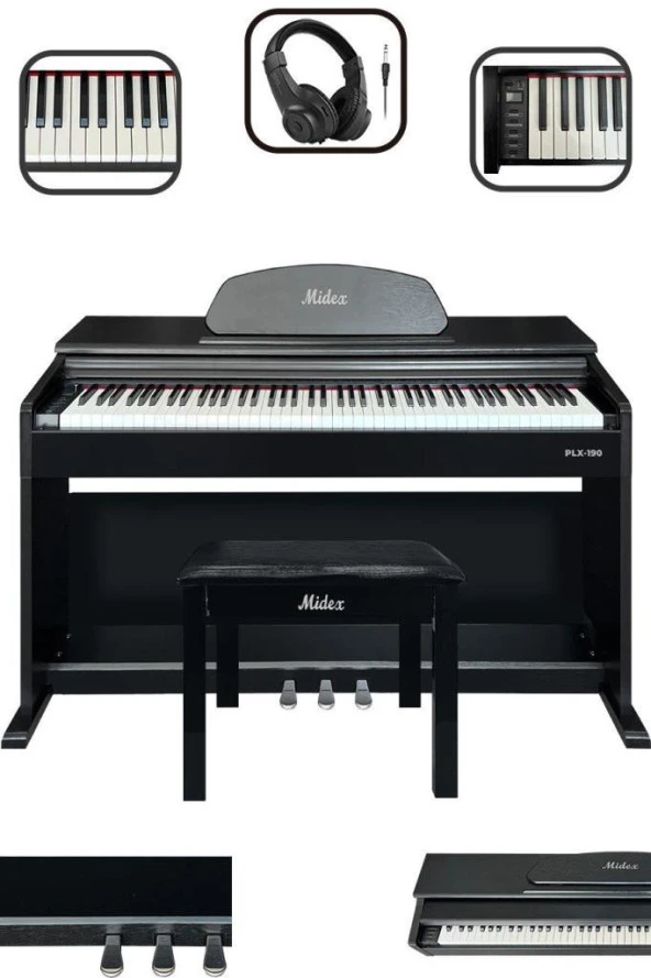 Midex PLX-190BK Siyah Dijital Piyano 88 Tuşlu Hammer Action ve Tuş Hassasiyeti - 4