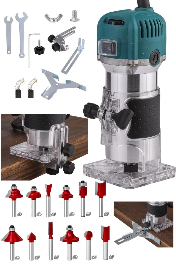 Stilmax Germany 3000 Watt 6 Kademe Devir Ayarlı Formika Traşlama Freze Makinesi 6 Mm + 12 Adet Uç Hediye - 3