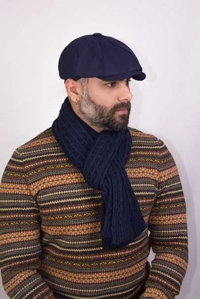 Kışlık Erkek Peaky Blinders İngiliz Driver Kasket koyu Lacivert 7404 - 4
