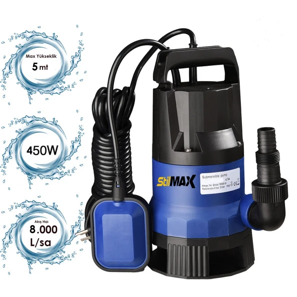 STİLMAX  QSB450 450W  Plastik Gövdeli Kirli Ve Temiz Su Dalgıç Pompa Seti Şamandıralı Otomatik Paket