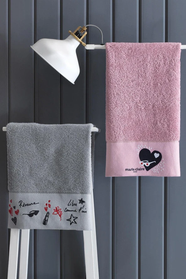 Marie Claire Export Havlu Kıss 100 Pamuk 50X90 2 Li Set Pembe/Grı