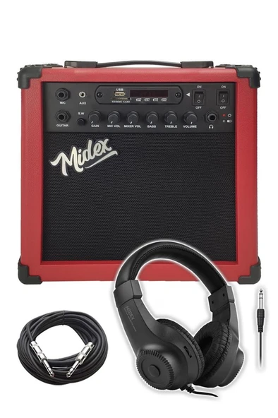 Midex MGA-25RD-HD ŞARJLI Elektro Gitar Amfisi 25 Watt USB Bluetooth Distortion Kulaklık ve Kablo ürün görseli 1