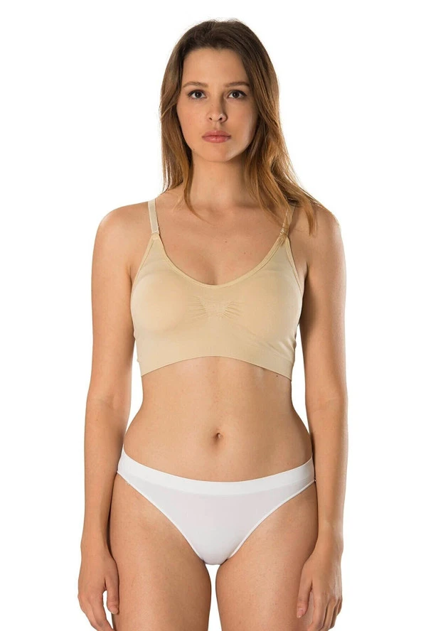 Ayar Askılı İnce Askılı Crop Top Toparlayıcı Pedli Büstiyer Ten