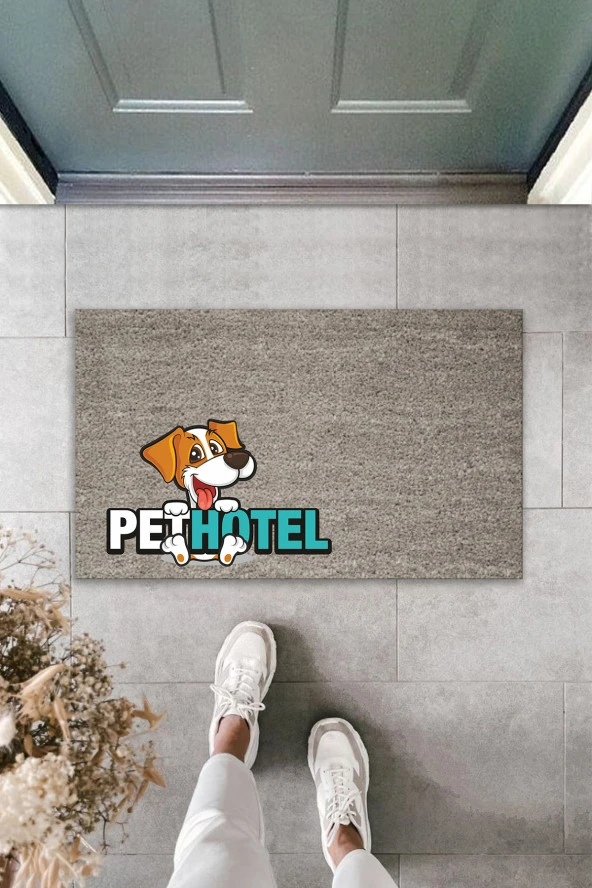 Dijital Baskı Kalitesi Gri Köpekli Pet Hotel Dekoratif Kapı Paspası