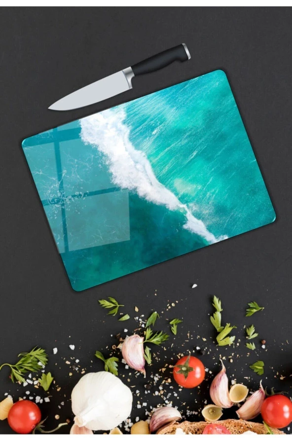 Deniz Manzarası | Cam Kesme Tahtası | 25 x 35 cm