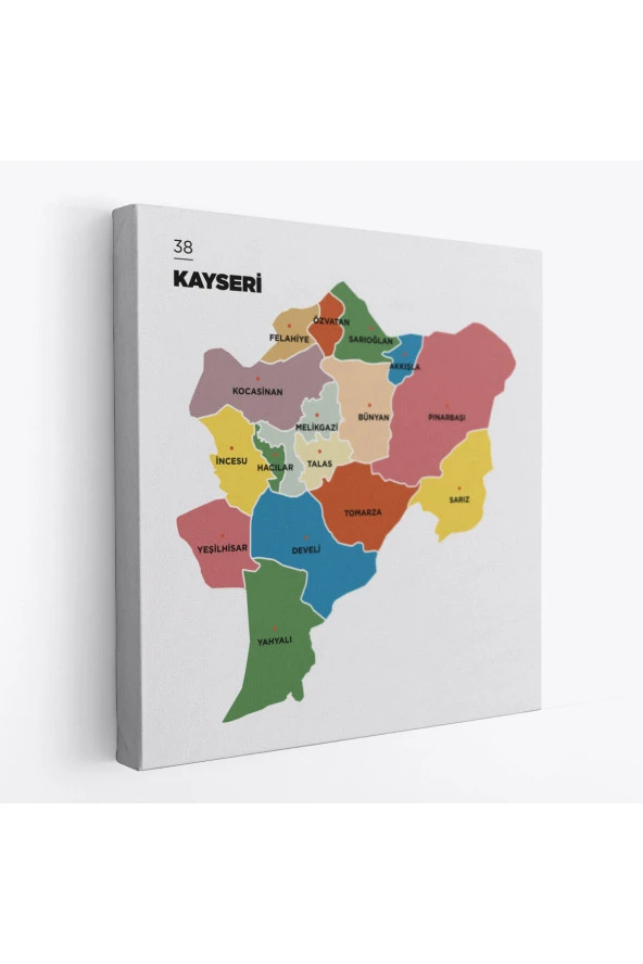 Kayseri İli ve İlçeler Haritası Dekoratif Kanvas Tablo 1386