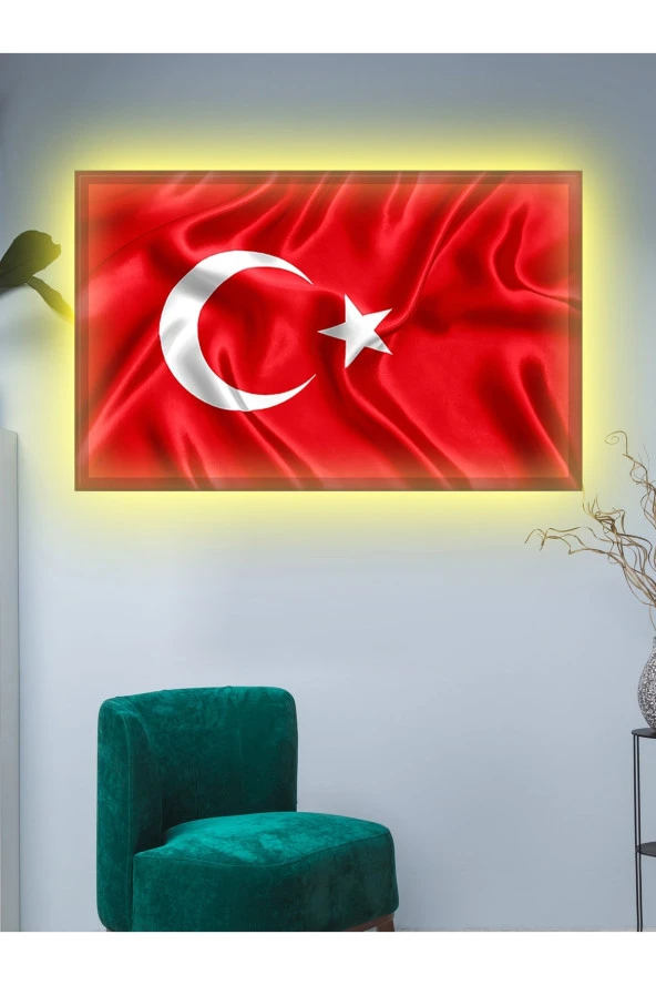 Kanvas Tablo Led Işıklı Türk Bayrağı (al Bayrak) 50 X 35 Cm