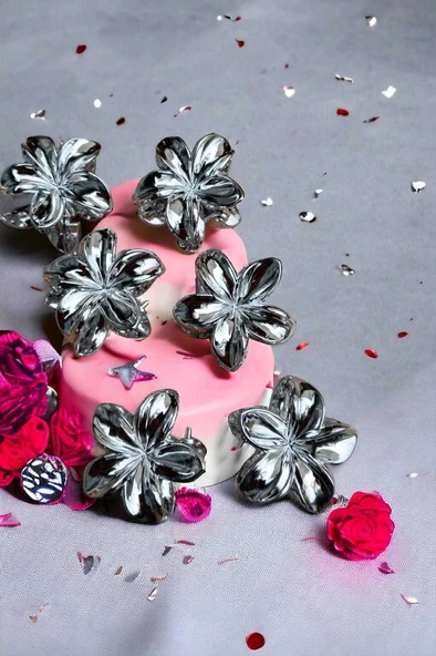 akrilik parlak gri 6 lı lotus madal toka küçük set - 3