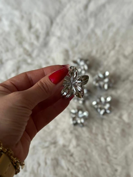 akrilik parlak gri 6 lı lotus madal toka küçük set - 8