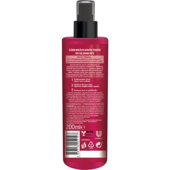 Elidor Sıvı Saç Bakım Sütü Brezilya Keratin Terapisi Hidrolize Keratin Marula Yağı E Vitamini 200 ml - 9