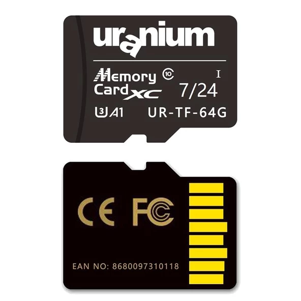 64 GB URANIUM UR-TF-64G MICRO SD CARD U3 7/24 SURVEILLANCE 100/40MBS INDUSTRIAL HAFIZA KARTI (3 YIL