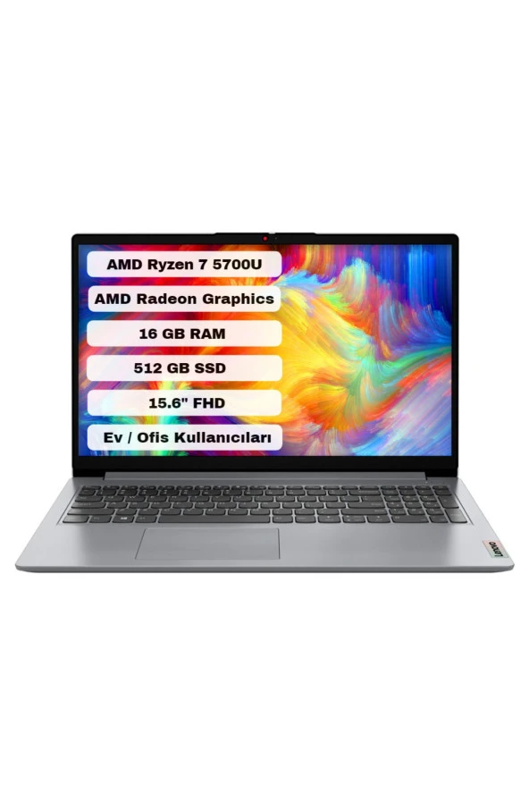 LENOVO  Ideapad 1 15ALC7 AMD Ryzen 7 5700U 16GB 512GB SSD Freedos 15.6" FHD 82R4006GTR