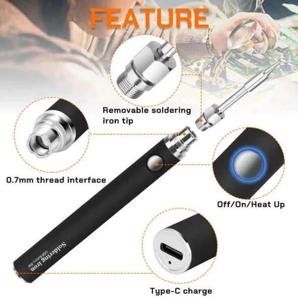 Valkyrie Şarjlı Kablosuz Lehim Makinası - 5 Saniyede Isınma - 30 Dakika Kullanım - USB Type-C Şarj - 3 Farklı Isı Modu - 450 Derece - 2