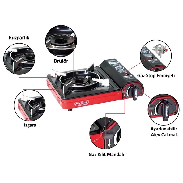 Orcamp Tekli Portatik Ocak Kırmızı CK-505 - Resim 2