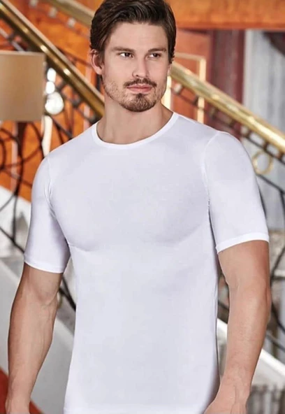 BERRAK 1024 ERKEK ELASTAN SIFIR YAKA KISA KOL ATLET TEKLİ - Resim 2