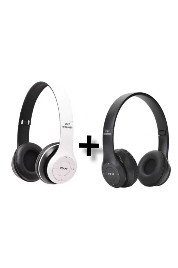 2 Adet P47 Extra Bass Wireless Bluetooth Kulaklık 5.0 Edr Siyah Beyaz (2 ADET FİYATIDIR)