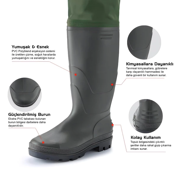 Protackle Primax Taslan Su Geçirmez Haki Tulum Çizme (NCW003) - Resim 2