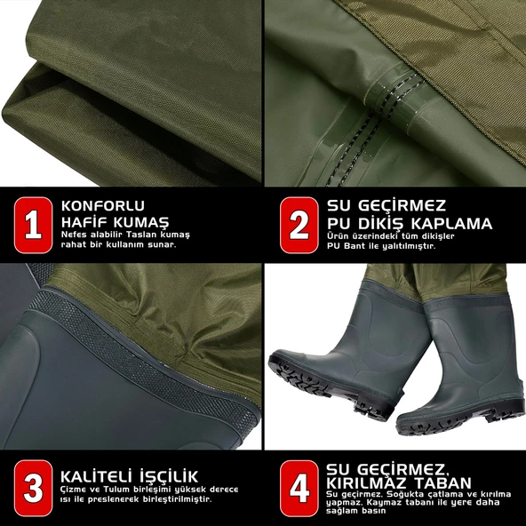 Protackle Primax Taslan Su Geçirmez Haki Tulum Çizme (NCW003) - Resim 3