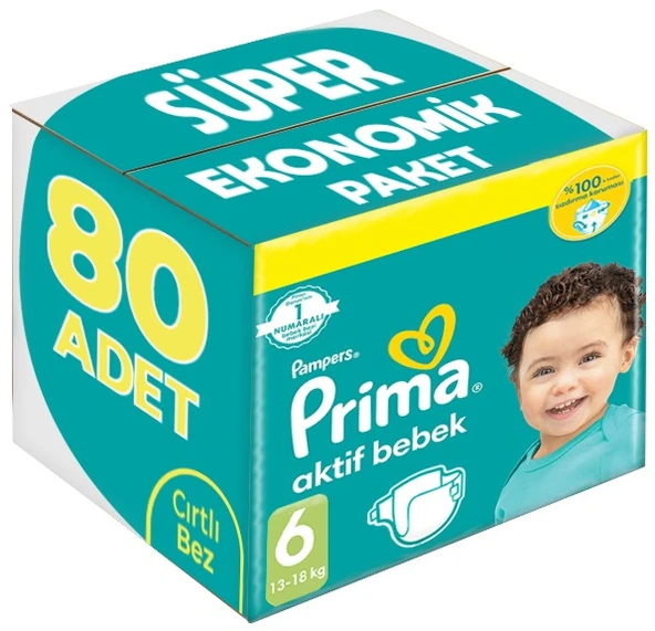 Prima Bebek Bezi Beden:6 (13-18Kg) Extra Large 80 Adet Süper Ekonomik Pk - 1
