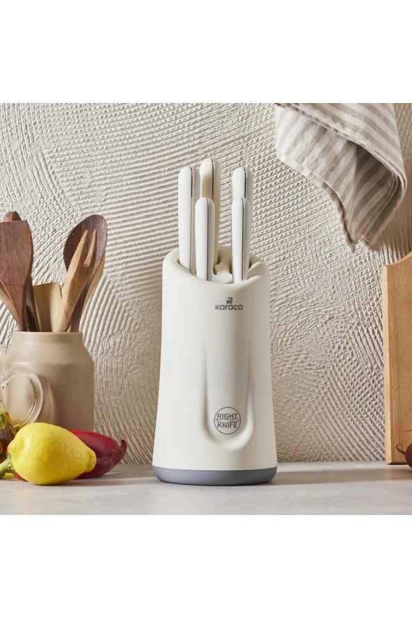 Karaca Çelik Right Knife Soft Touch Modern Tasarım 6 Parça Bıçak Seti Cream