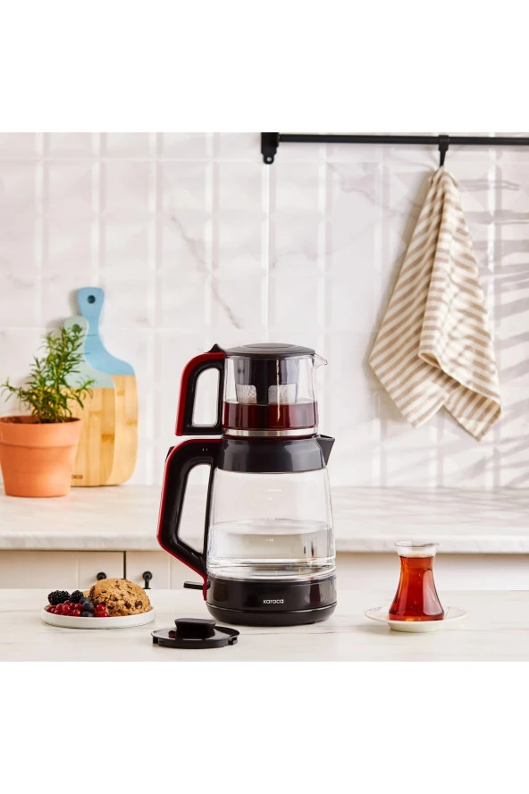 Karaca Kettle ve Çay Makinesi Cam Gövde, Susuz Çalışma Emniyeti 2,2lt + 0,9 lt Yüksek Hacim