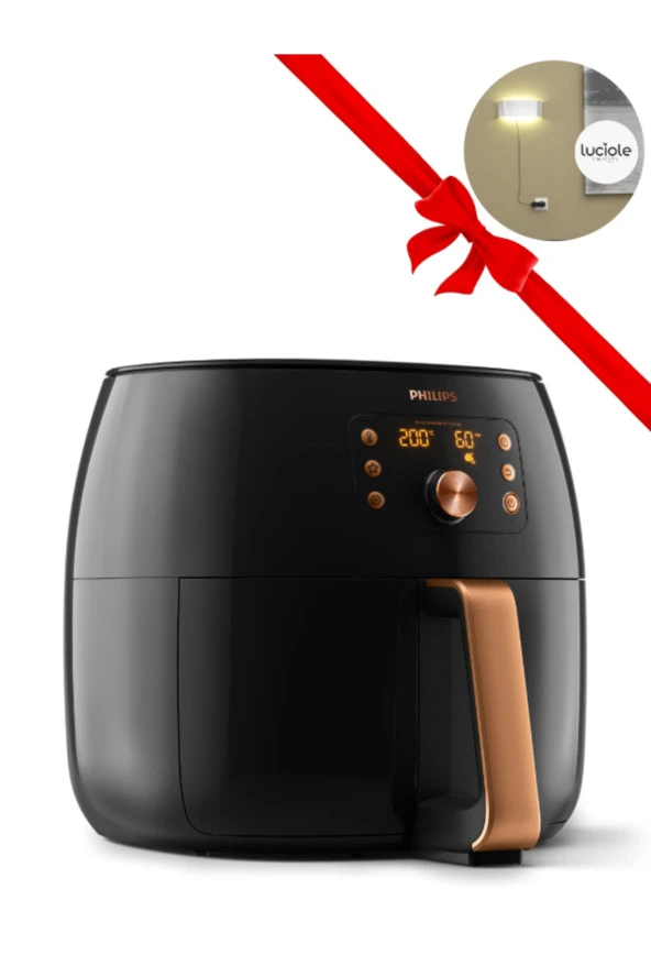 Philips Premium Tasarım XXL 7,3LT Aile boyu orijinal 2225W Airfryer + Luciole Beyaz Lambader