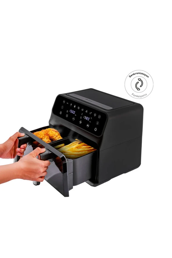 Karaca Dijital Cam Pencereli XXXL yanmaz yapışmaz 9LT yüksek Hacim 7 pişirme fonksiyonu 1700W Airfryer