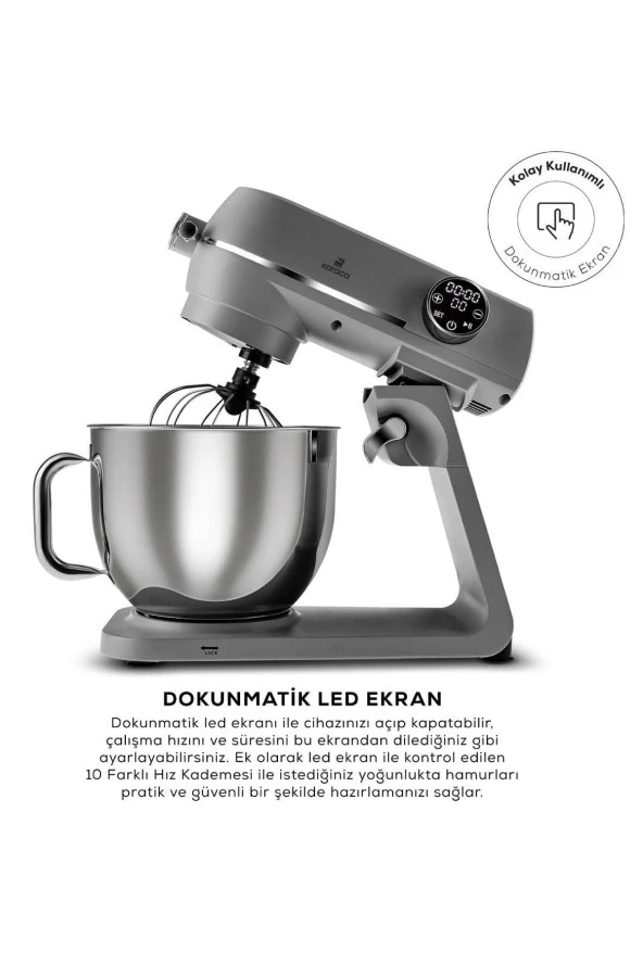 Karaca Multichef Artisan Digital Ekran 7 Litre Döküm Stand Mikser Antrasit 1800w