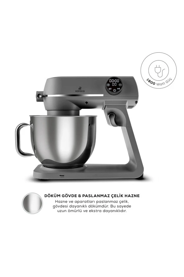 Karaca Multichef Dokunmatik Ekran 1800W 7 Litre 10 hız kademeli PREMİUM döküm Mikser Antrasit