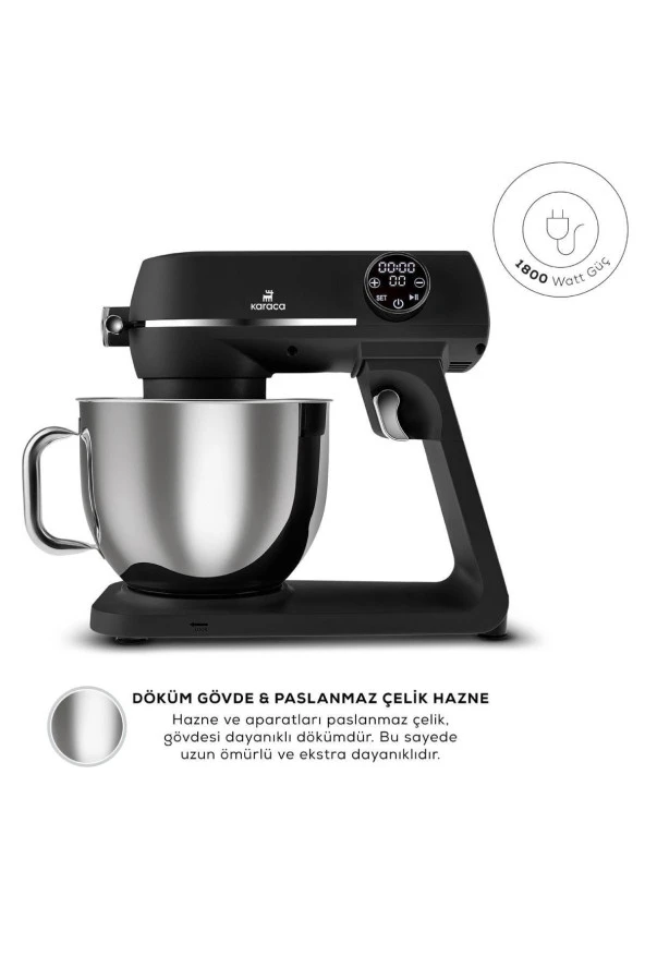 Karaca Multichef Artisan Digital Ekran 7 Litre Döküm Stand Mikser Siyah 1800w