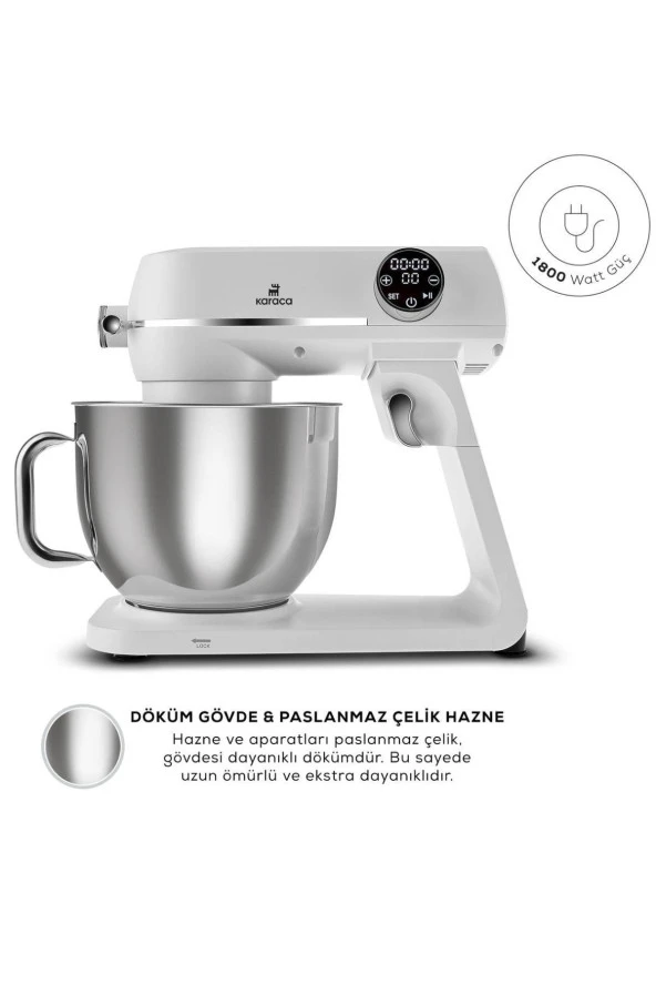 Karaca Multichef Artisan Digital Ekran 7 Litre Döküm Stand Mikser Pearl White 1800w