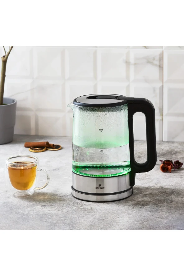 Karaca Aşını Isı Koruma 5 kademeli Sıcaklık Ayarlı ve Led Işıklı Cam Su Isıtıcısı & kettle 2200W - 2