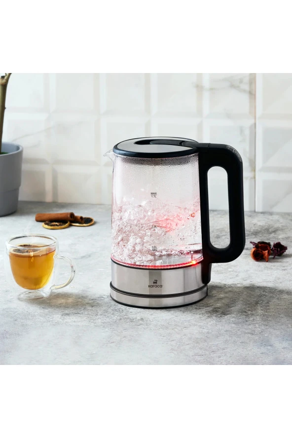 Karaca Aşını Isı Koruma 5 kademeli Sıcaklık Ayarlı ve Led Işıklı Cam Su Isıtıcısı & kettle 2200W - 3
