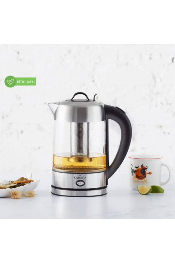Karaca Led Işıklı Kettle Cam Bitki Çayı Makinesi / Su Isıtıcı İnox 2202 Paslanmaz Çelik