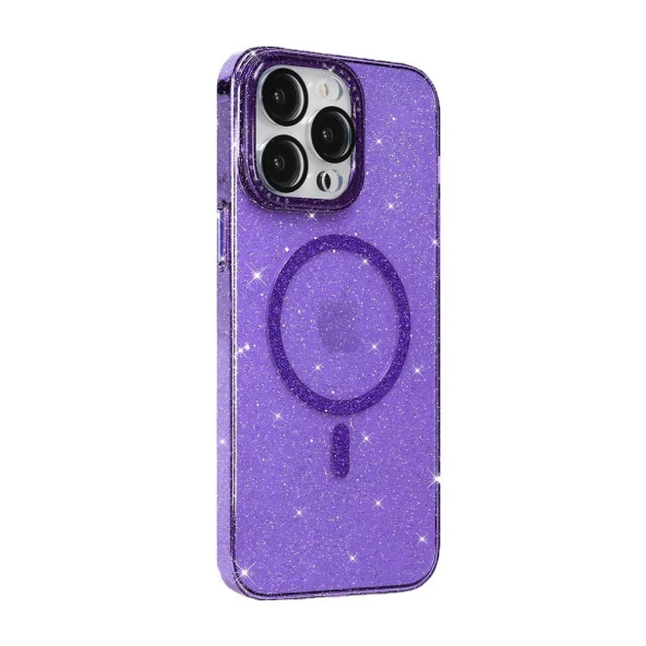 BİKAPAK MAGFIT IPHONE 15 PRO MAX YALDIZLI MOR KAPAK ürün görseli