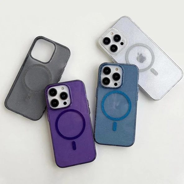 BİKAPAK MAGFIT IPHONE 15 PRO MAX YALDIZLI MOR KAPAK - Resim 2