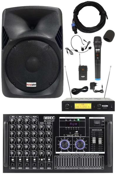 Midex Elit Paket-1 Profesyonel Ses Sistemi Mikser Amfi Hoparlör Mikrofon Ekipman Seti ürün görseli