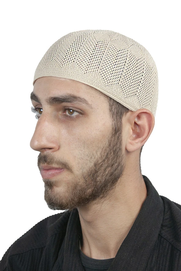 Safir İnce Örme Dantel Namaz Takkesi Krem 1 Adet