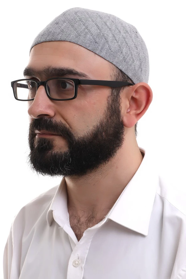 Gri Kışlık Çapraz Desenli Dokuma Takke ürün görseli