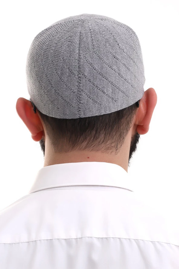 Gri Kışlık Çapraz Desenli Dokuma Takke - Resim 6