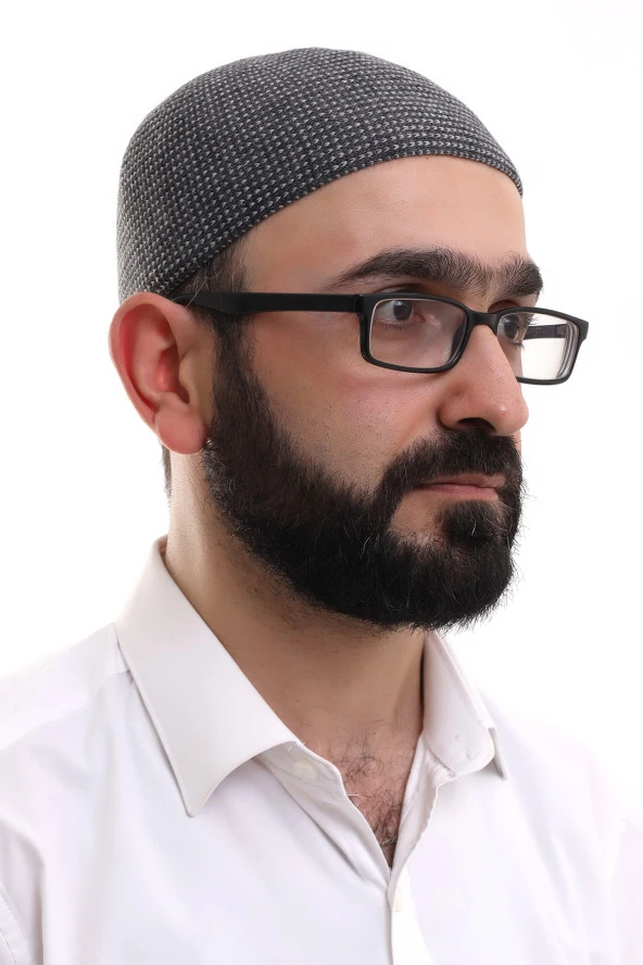 Siyah Kışlık Nokta Desenli Orlon Namaz Takkesi - Resim 2