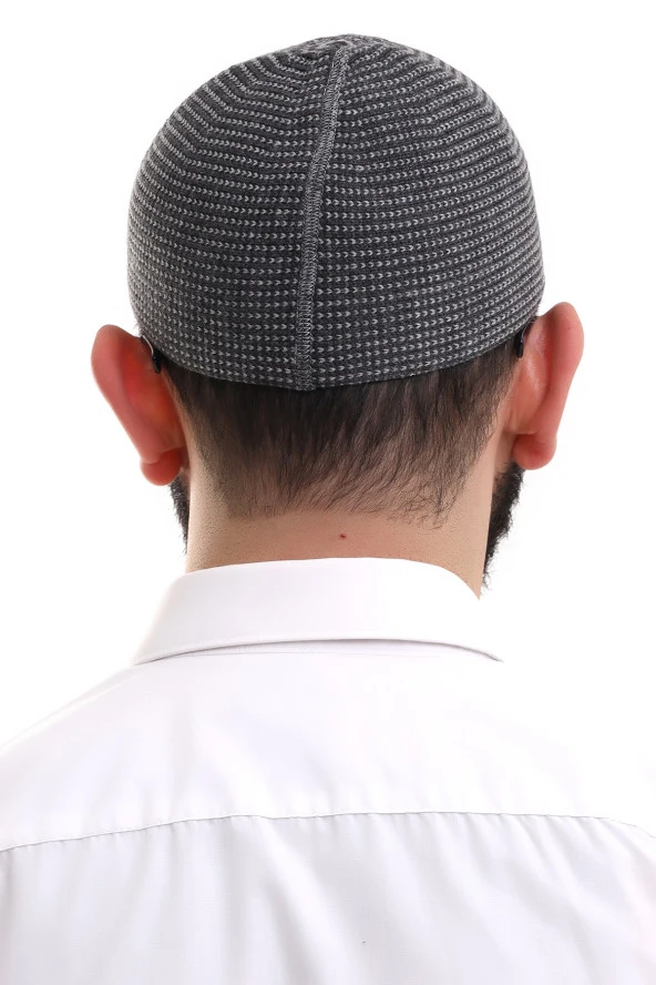 Siyah Kışlık Nokta Desenli Orlon Namaz Takkesi - Resim 6