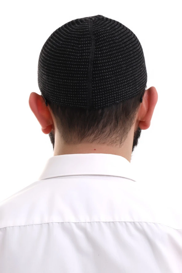 Füme Kışlık Nokta Desenli Orlon Namaz Takkesi - Resim 6