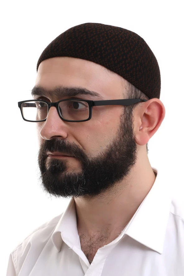 Koyu Kahverengi Kışlık Orlon Namaz Takkesi Baklava Desenli Takke ürün görseli