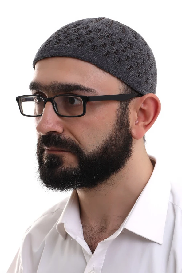 Füme Kahve Hasır Desen Kışlık Kadife Namaz Takkesi