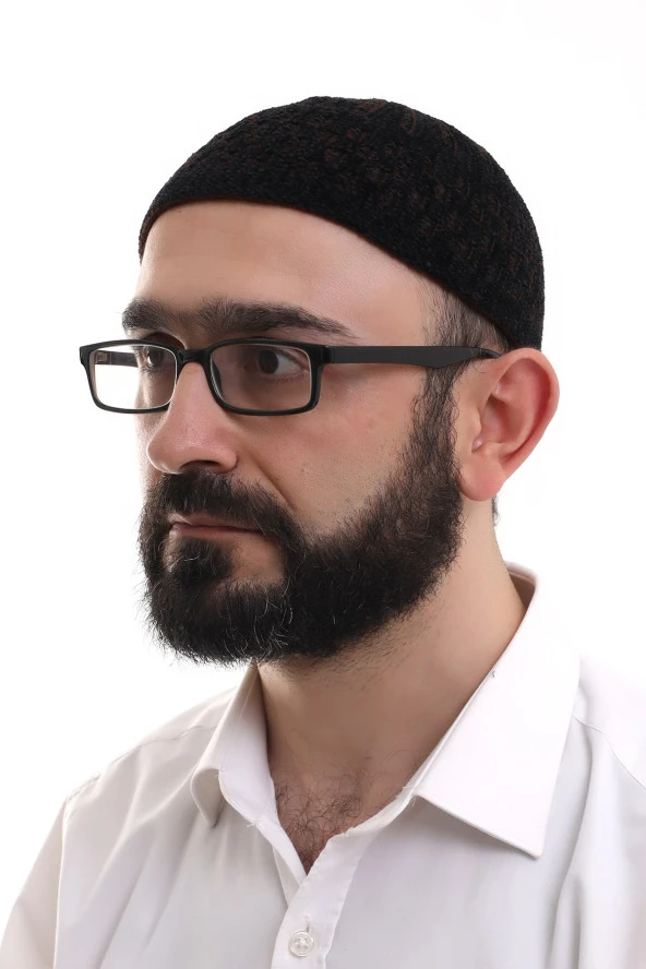 Siyah Kahve Hasır Desen Kışlık Kadife Namaz Takkesi