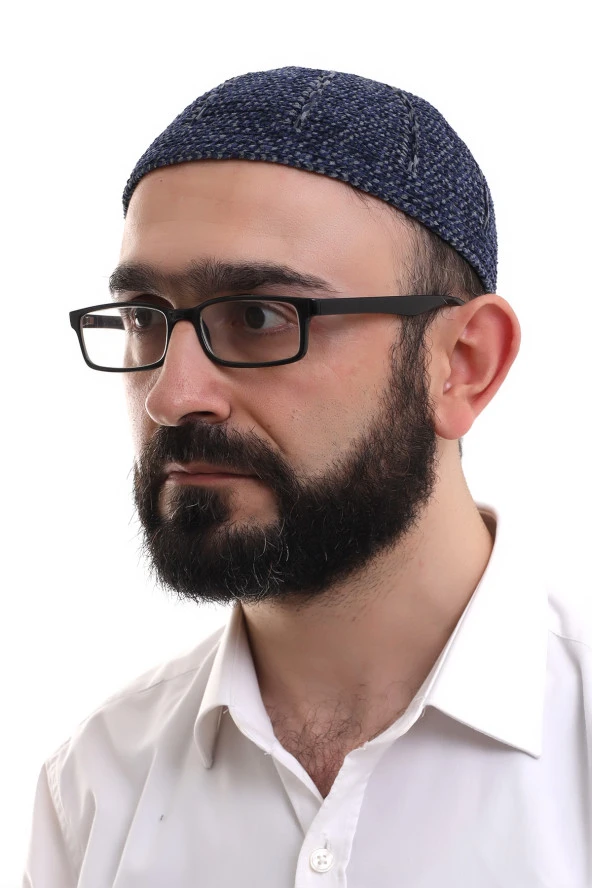 Lacivert Füme Kışlık Çift Renk Kadife Namaz Takkesi ürün görseli