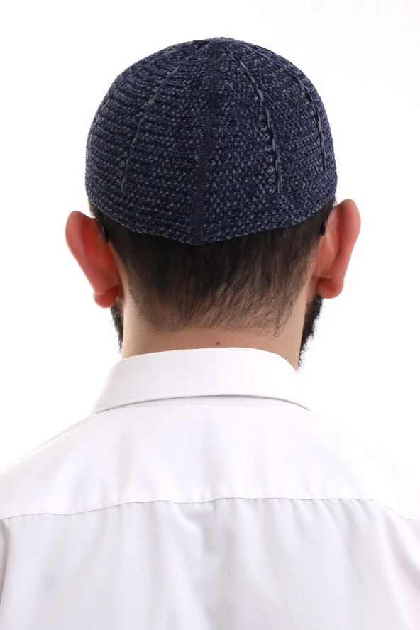 Lacivert Füme Kışlık Çift Renk Kadife Namaz Takkesi - Resim 7