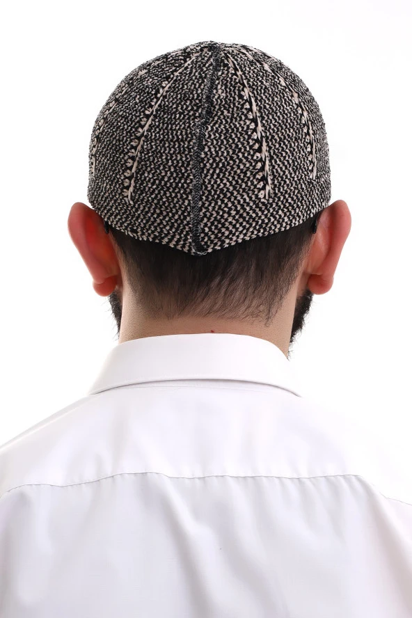 Siyah Taş Kışlık Çift Renk Kadife Namaz Takkesi - Resim 6