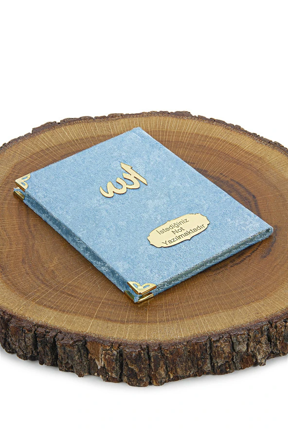 Mavi Mevlüt Hediyelik Kadife Kaplı Yasin Kitabı Tesbih Çeyizlik Seccade Seti - Resim 6